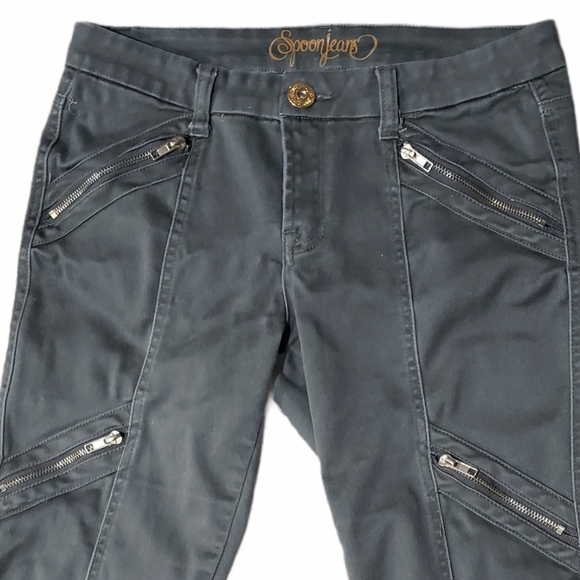 SPOONJEANS Green Skinny W Gold Zippersss - Picture 2 of 13